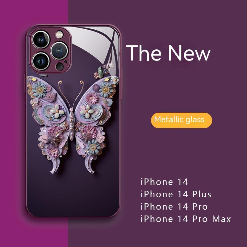 Flat 3D Butterfly Pattern Glass IPhone Cover