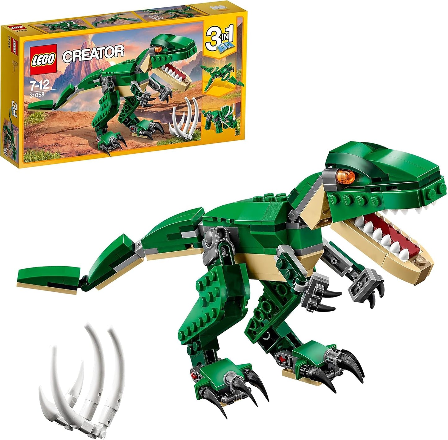 LEGO Creator 3-in-1 Dinosaur Set – Buildable T. Rex, Triceratops, or Pterodactyl