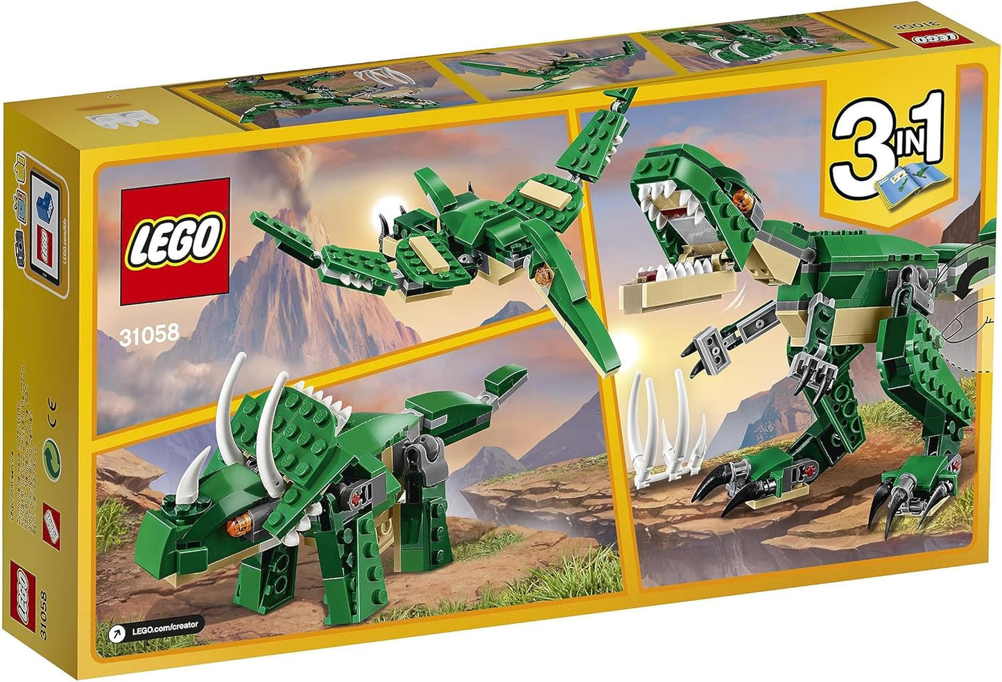 LEGO Creator 3-in-1 Dinosaur Set – Buildable T. Rex, Triceratops, or Pterodactyl