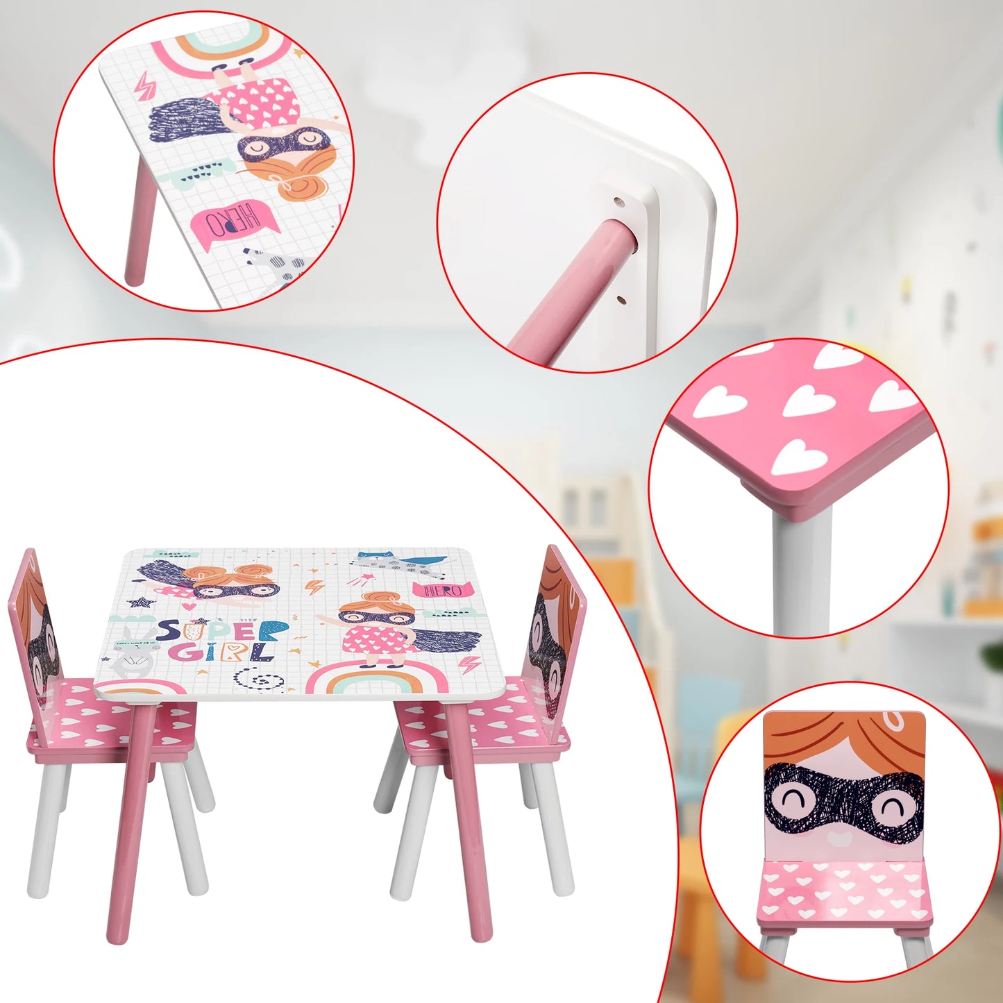 Adorabile set tavolo e sedia per bambini