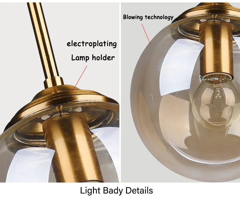 Lampada a sospensione moderna nordica con sfera di vetro