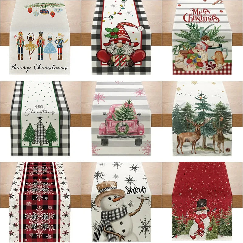 Runner da tavola natalizio in lino – Decorazioni natalizie Navidad Noel 2025