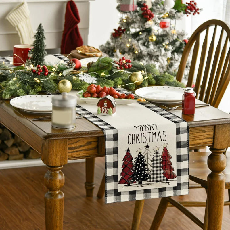 Linen Christmas Table Runner – Navidad Noel Holiday Décor 2025