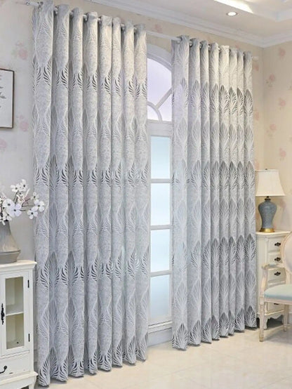 Luxury White Grey Embroidered European Style Curtains