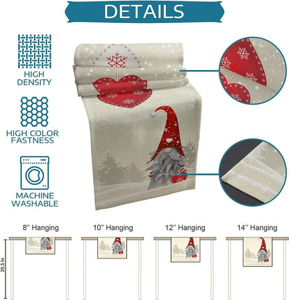 Christmas Snowflakes Gnome Linen Table Runner