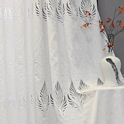 Luxury White Grey Embroidered European Style Curtains