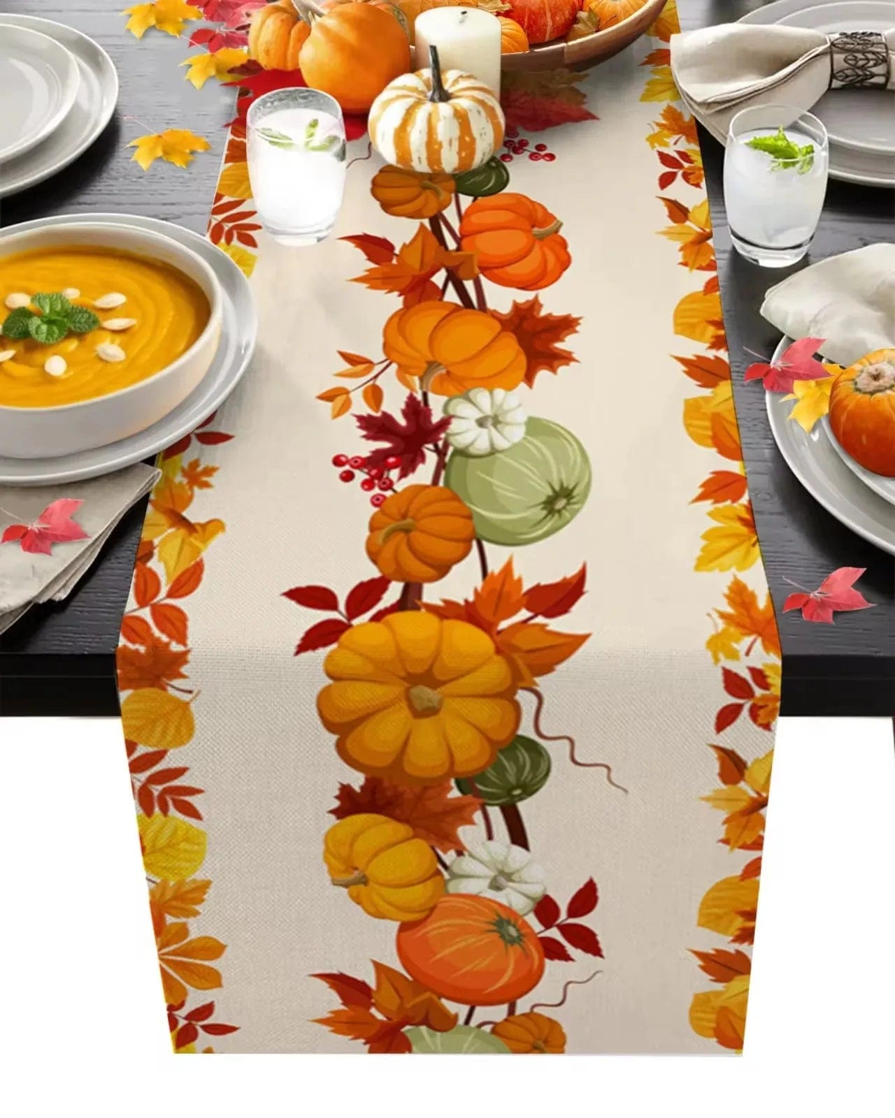 Magic shop 06 / 180x33cm 70.8x13inch Autumn Pumpkin Table Runner – Halloween & Thanksgiving Decor