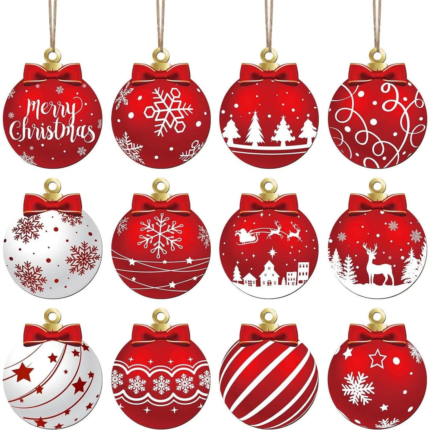 Magic shop 12pcs Wooden Christmas Tree Ornaments Set