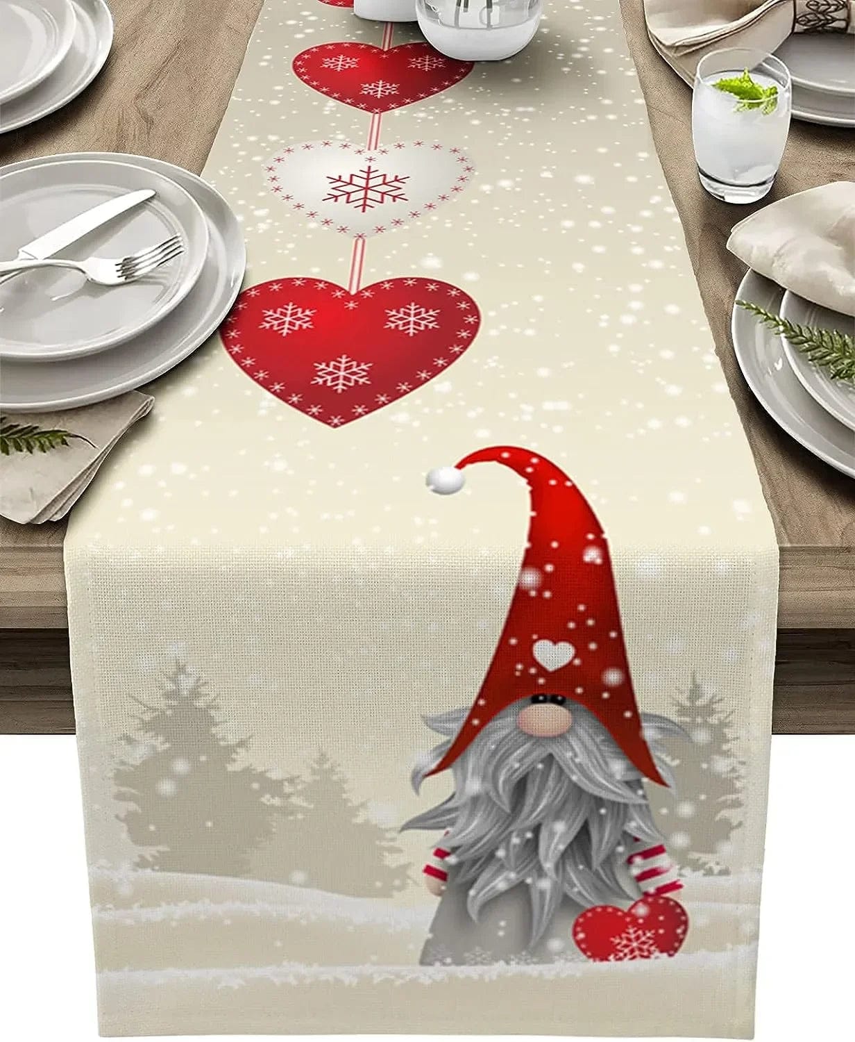 Magic shop 150x33cm Christmas Snowflakes Gnome Linen Table Runner