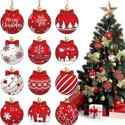 Magic shop B 12pcs Wooden Christmas Tree Ornaments Set