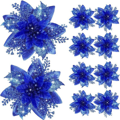 Magic shop Blue / 10PCS-1Pack Glitter Christmas Flowers for Tree 14cm - 2024  Christmas Decorations