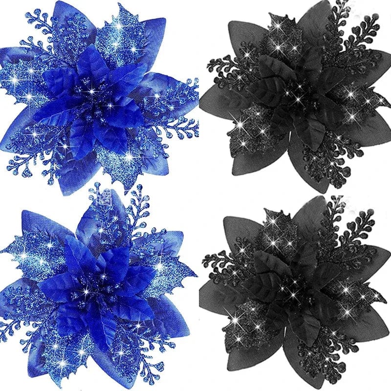 Magic shop Blue - Black / 40PCS-4Pack Glitter Christmas Flowers for Tree 14cm - 2024  Christmas Decorations