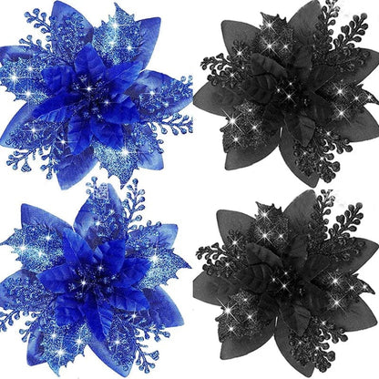 Magic shop Blue - Black / 40PCS-4Pack Glitter Christmas Flowers for Tree 14cm - 2024  Christmas Decorations