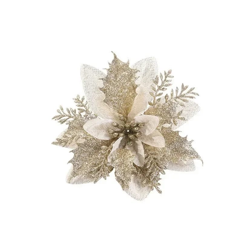 Magic shop Golden / 10PCS-1Pack Glitter Christmas Flowers for Tree 14cm - 2024  Christmas Decorations