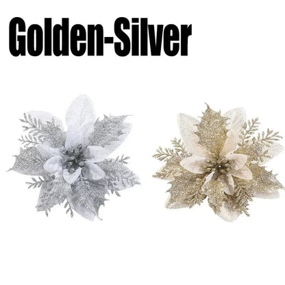 Magic shop Golden - Silver / 40PCS-4Pack Glitter Christmas Flowers for Tree 14cm - 2024  Christmas Decorations