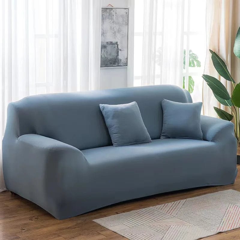 Magic shop Grey Blue / 3-seat 195-230cm Elastic Anti-Slip Solid Sofa Cover