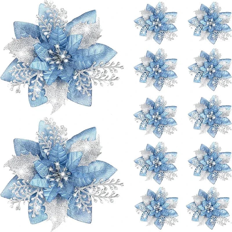 Magic shop Light Blue / 40PCS-4Pack Glitter Christmas Flowers for Tree 14cm - 2024  Christmas Decorations