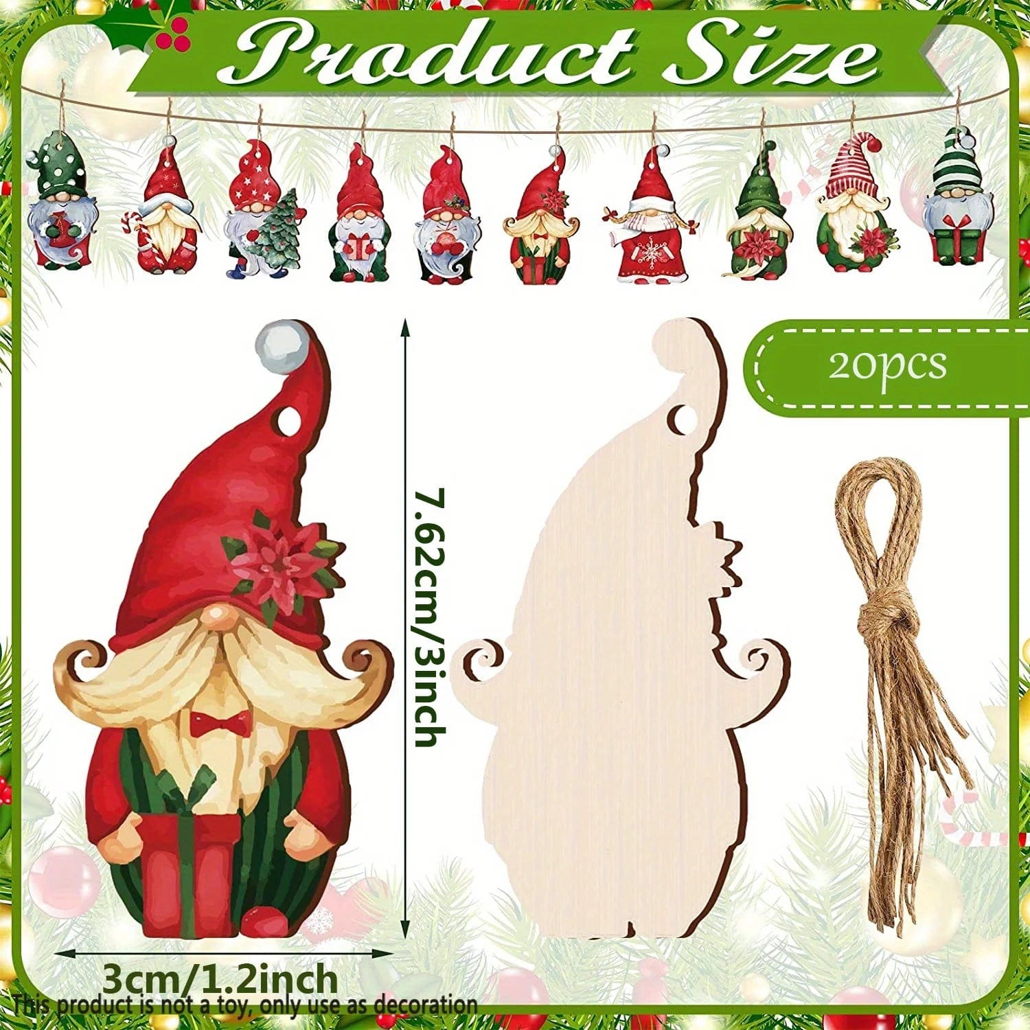 Magic shop Multicolor 20pcs Dwarfs Christmas Wooden Ornaments