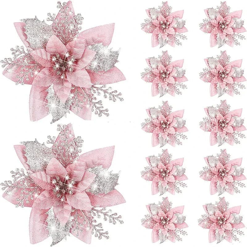 Magic shop Pink / 40PCS-4Pack Glitter Christmas Flowers for Tree 14cm - 2024  Christmas Decorations