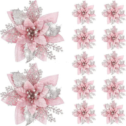 Magic shop Pink / 40PCS-4Pack Glitter Christmas Flowers for Tree 14cm - 2024  Christmas Decorations