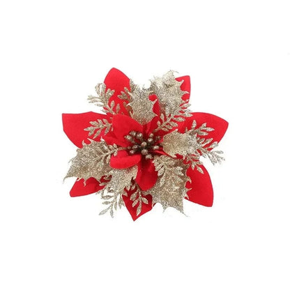 Magic shop Red Golden / 40PCS-4Pack Glitter Christmas Flowers for Tree 14cm - 2024  Christmas Decorations