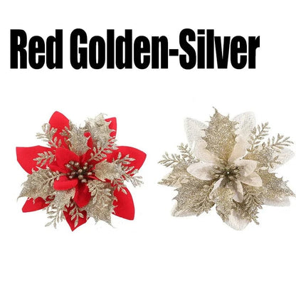 Magic shop Red Golden - Silver / 40PCS-4Pack Glitter Christmas Flowers for Tree 14cm - 2024  Christmas Decorations