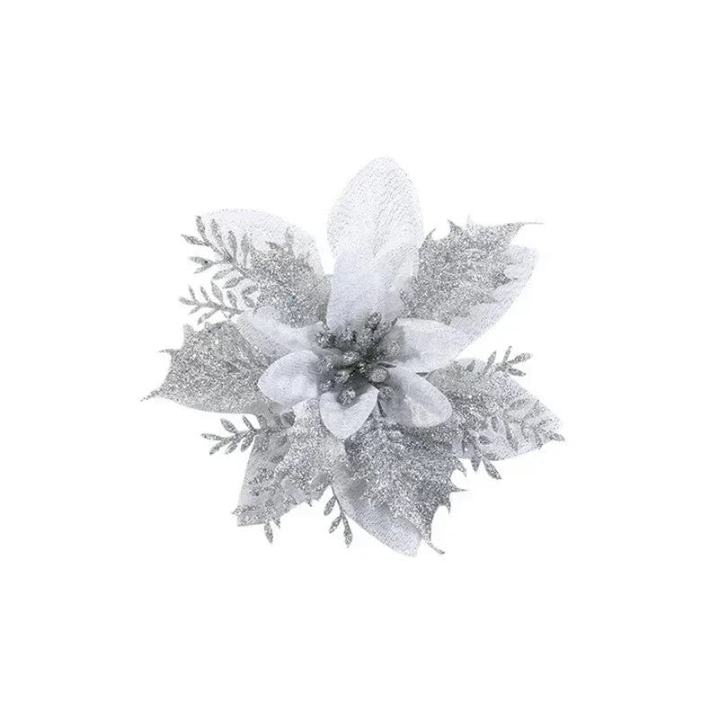 Magic shop Silver / 40PCS-4Pack Glitter Christmas Flowers for Tree 14cm - 2024  Christmas Decorations