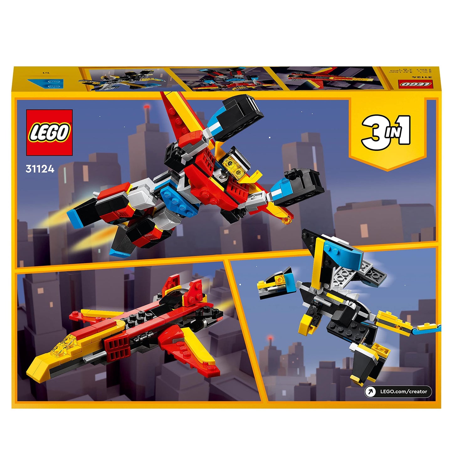 Magic shop Singolo LEGO Creator 3 in 1 Super Robot, Set di Costruzioni in Mattoncini, Aereo e Drago Giocattolo per Bambina e Bambino dai 6 Anni in su, con Parti Regolabili 31124